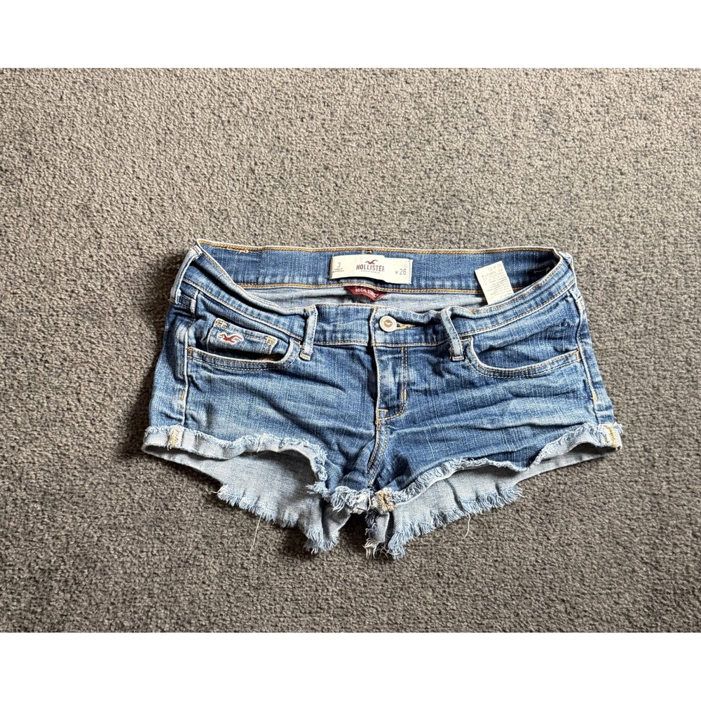 Hollister So Cal Stretch Low Rise Distressed Denim Cut Off Shorts Blue 3 W26